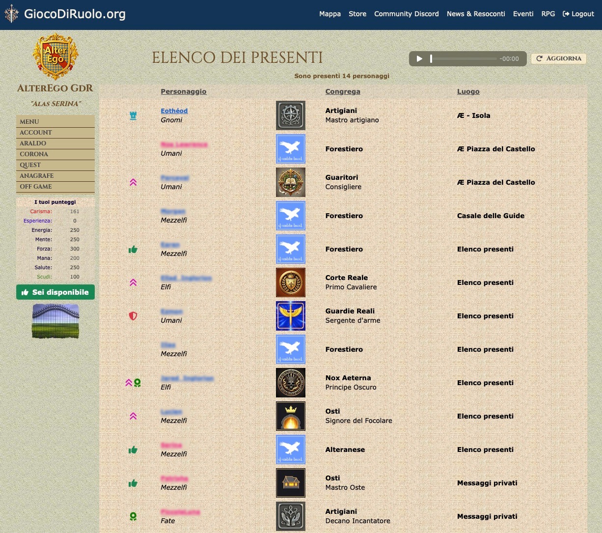 Lista schermate AlterEgo